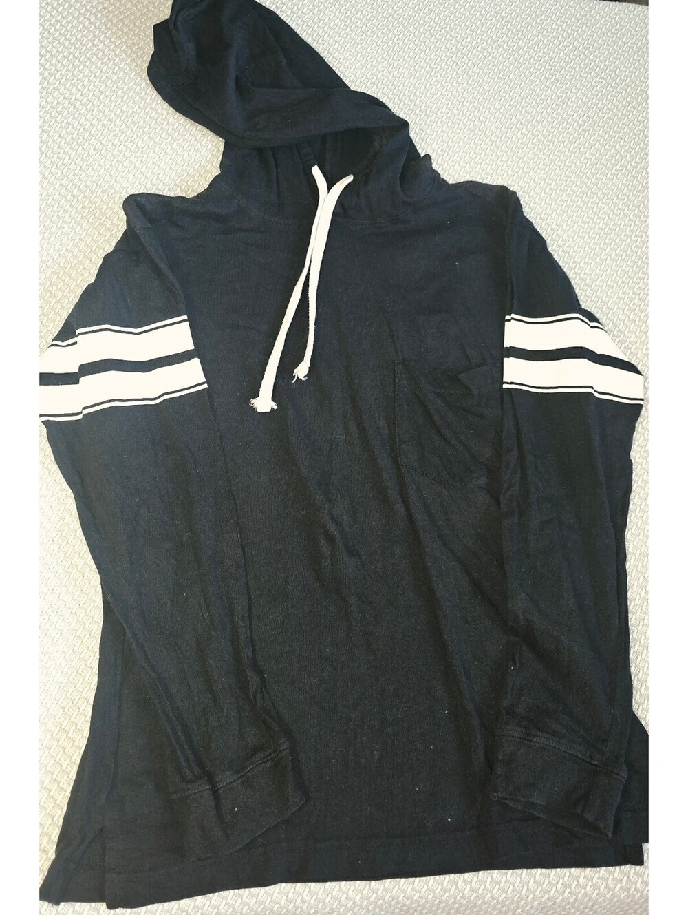 Long sleeve black hoodie with white stripes size medium women's